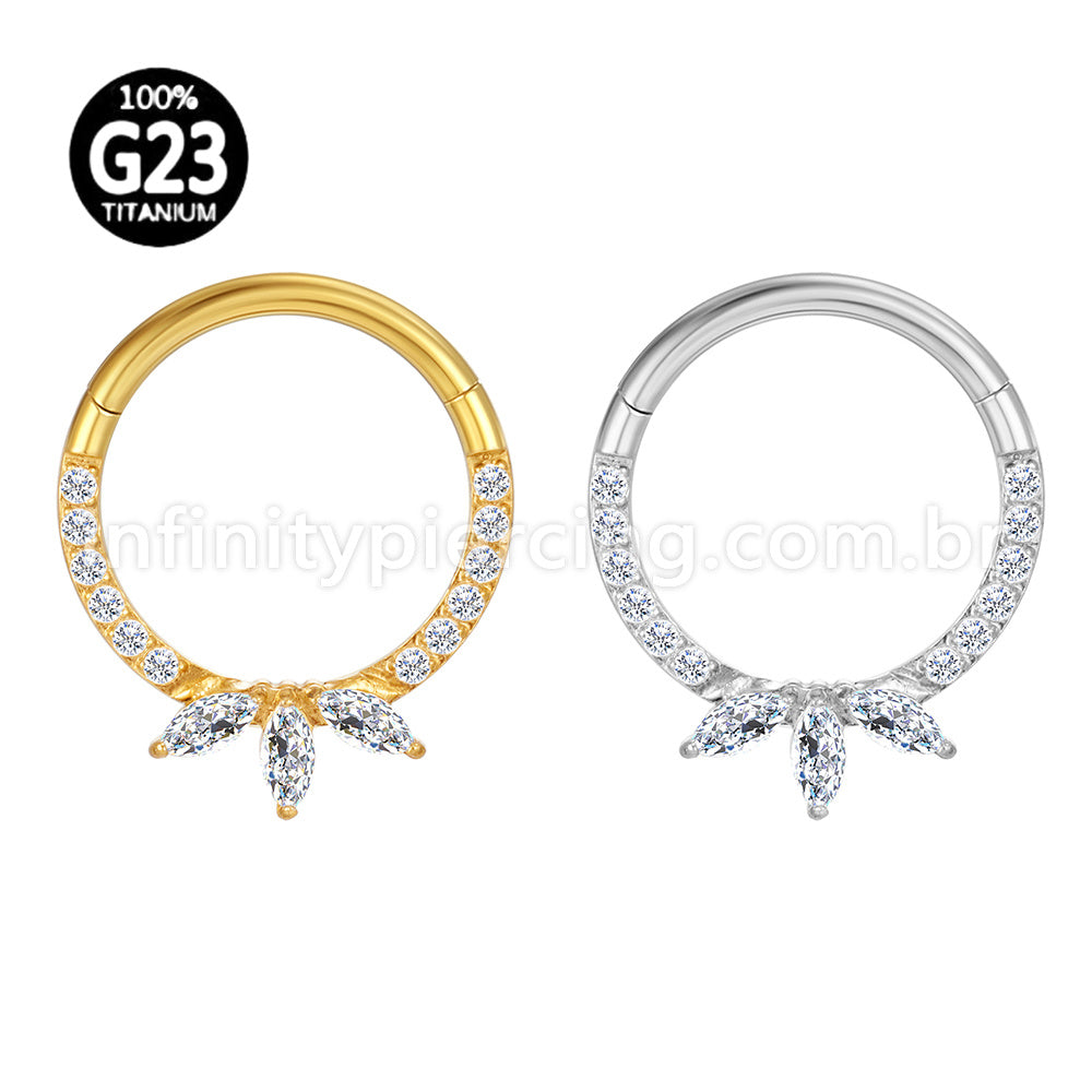 Piercing Argola  Titânio Segmento Articulado Zircônia Cravejada