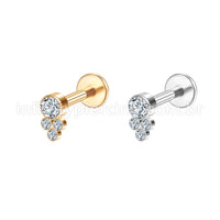 Piercing Labret Aço Cirúrgico 4 Zircônias