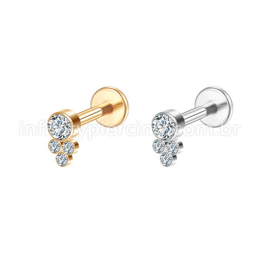 Piercing Labret Aço Cirúrgico 4 Zircônias