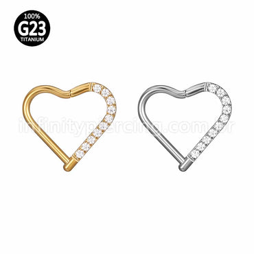 Piercing Coração Titânio Segmento Articulado Zircônia Cravejada