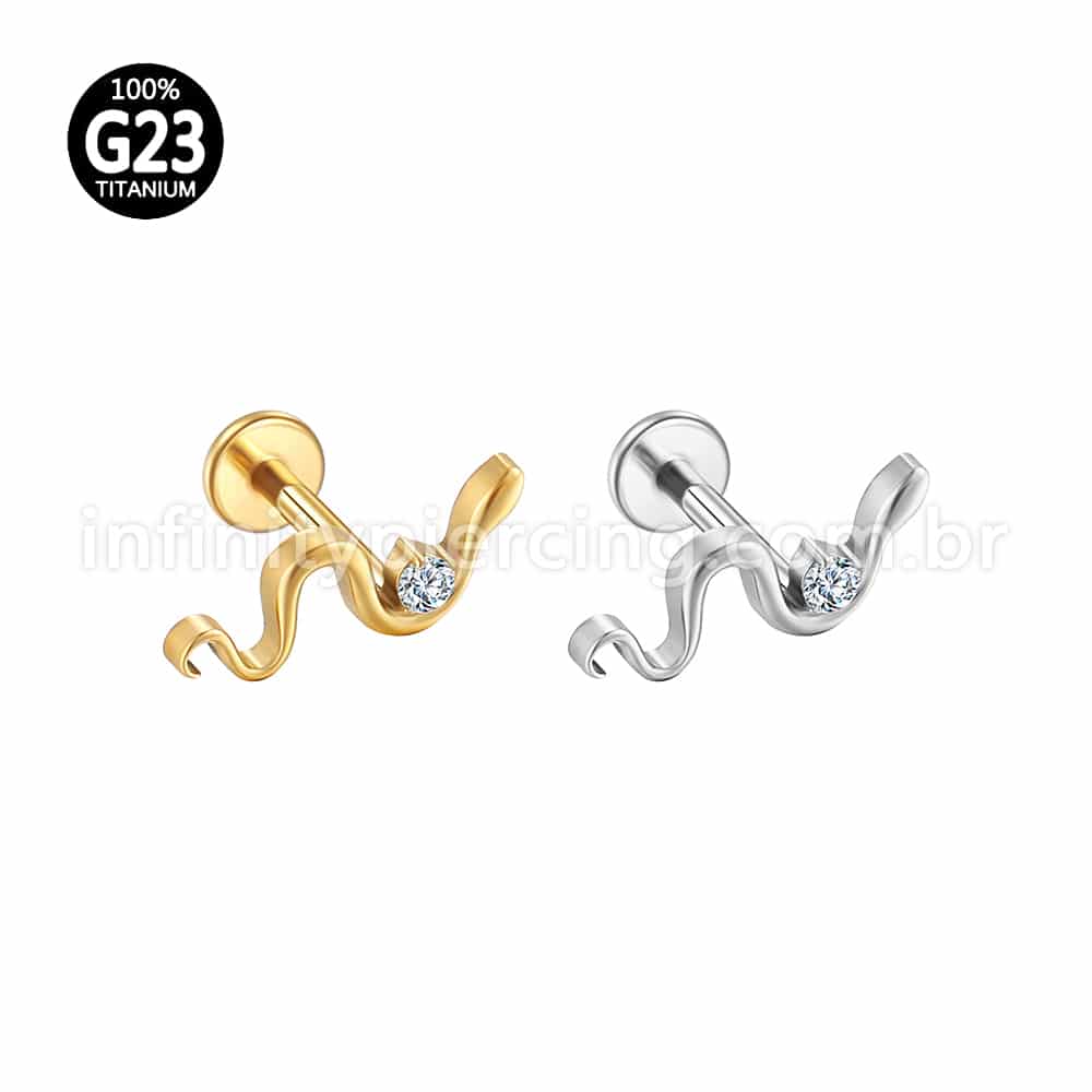 Piercing Labret Titânio Cobra Zircônia