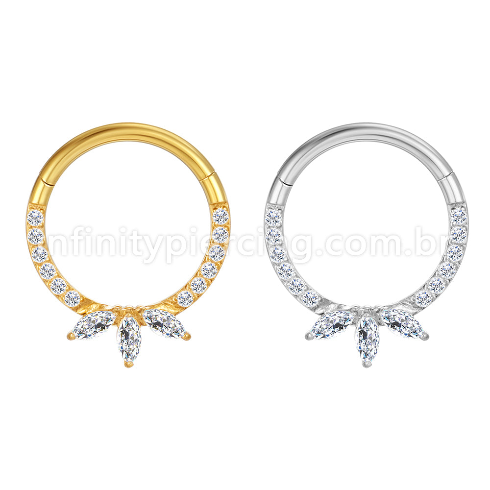 Piercing Argola Aço Cirúrgico Segmento Articulado Zircônia Cravejada