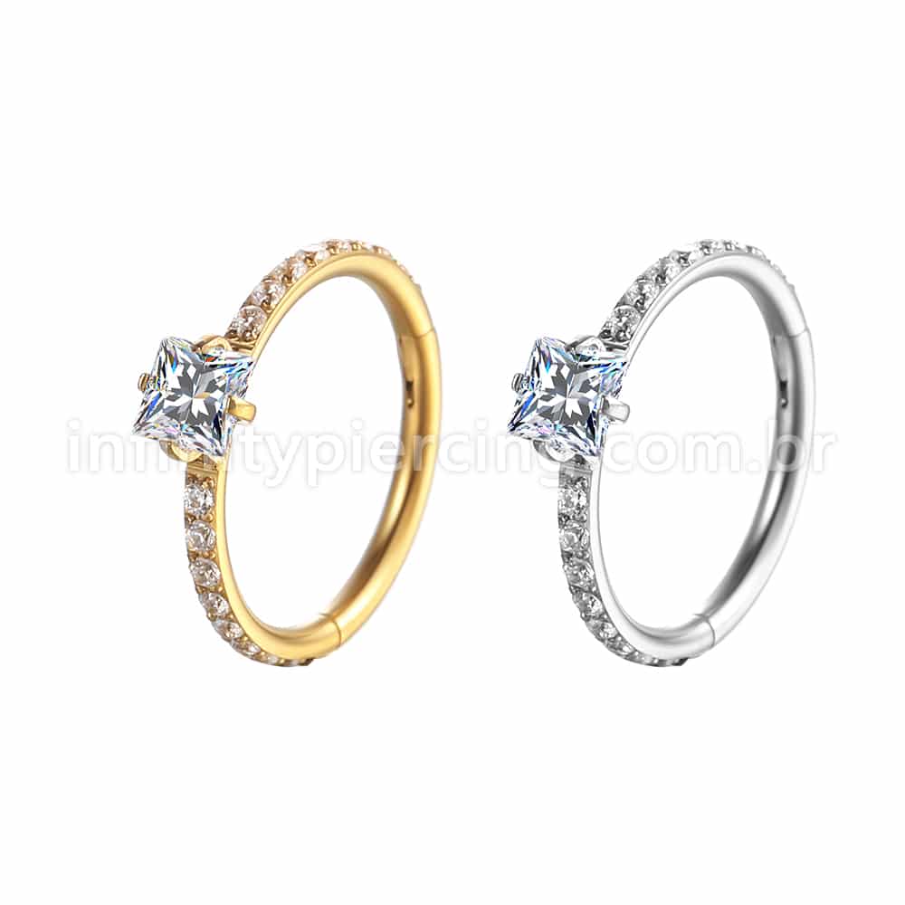 Piercing Argola Segmentada Aço Cirurgico Zircônia Pedra Quadrada