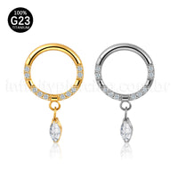 Piercing Argola Titânio Zircônia Frontal Pingente Oval Com Pontas