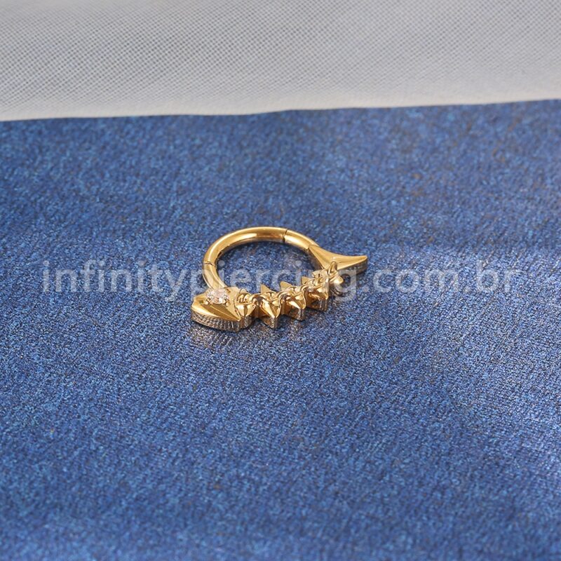 Piercing Argola Titânio Segmento Articulado Peixe Zircônias Cravejadas