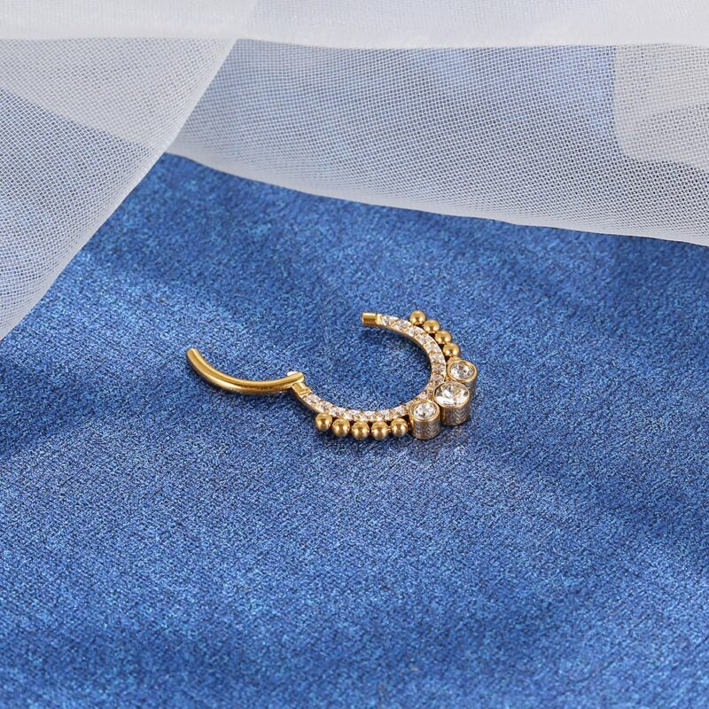 Piercing Argola Segmentada Aço Cirúrgico Zircônia 3 Pedras