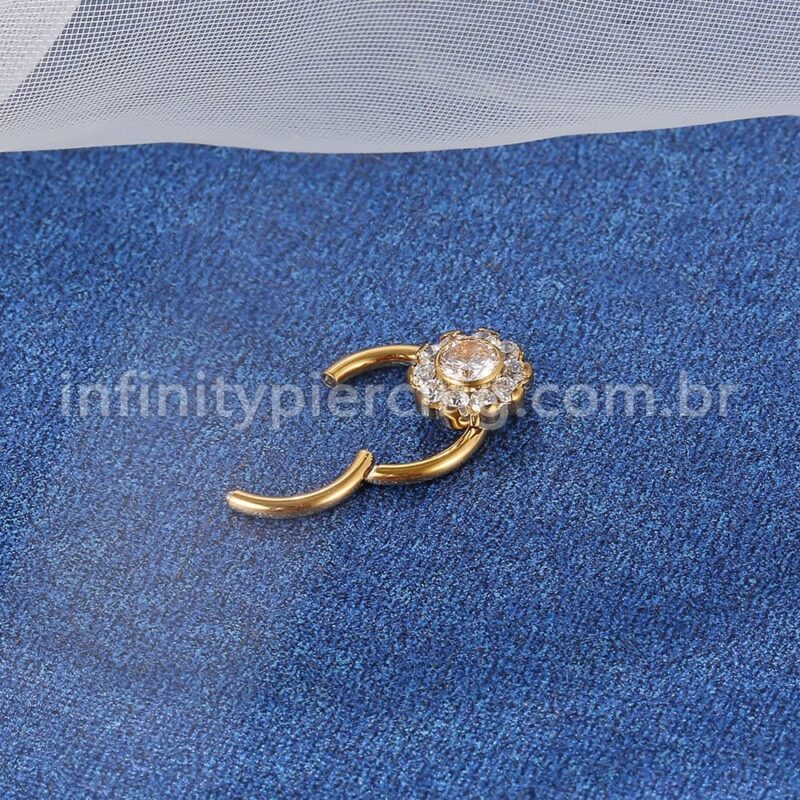 Piercing Argola Aço Cirúrgico Segmento Articulado Flor Zircônia