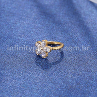 Piercing Argola Titânio Segmento Articulado Flor 5 Pedras