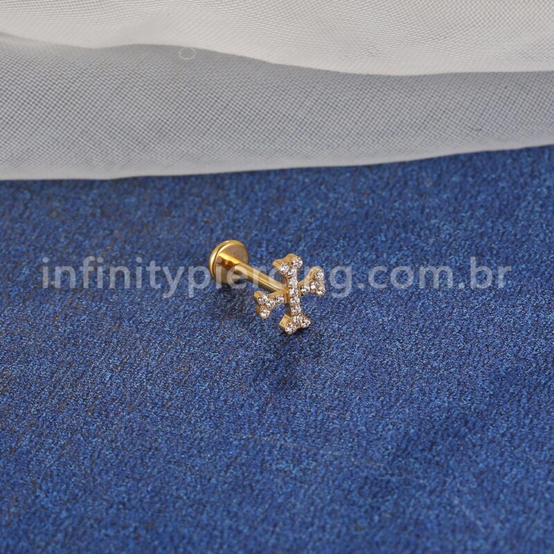 Piercing Labret Aço Cirúrgico X Zircônia Cravejada