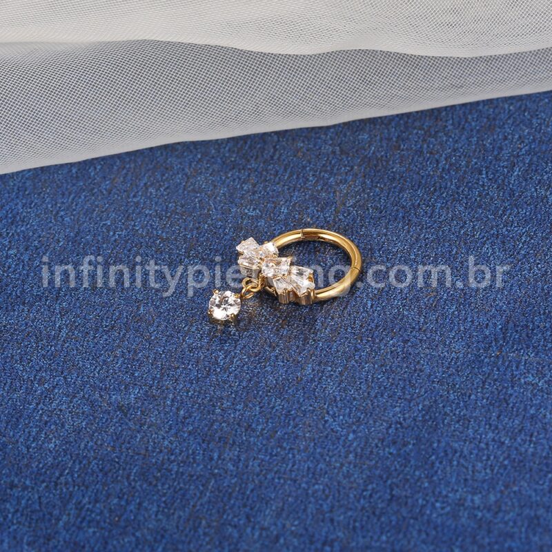 Piercing Argola Aço Cirúrgico Laço Com Pingente Zircônia