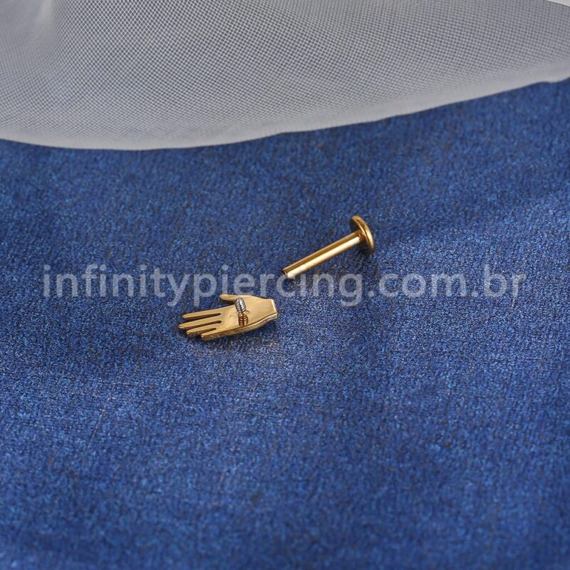 Piercing Labret Aço Cirúrgico Mão Com Zircônia