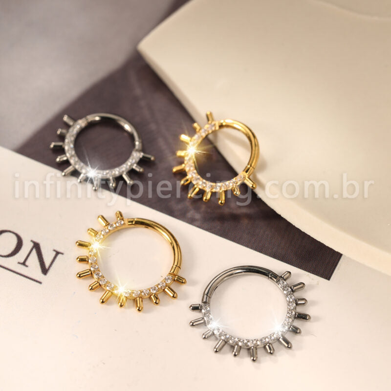Piercing Argola Titânio Segmento Articulado Zircônia Cravejada