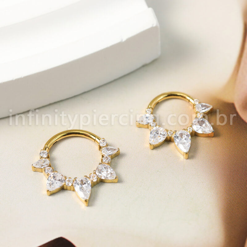 Piercing Argola Titânio Segmento Articulado Zircônia Cravejada Gota