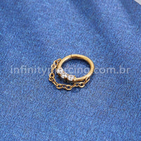 Piercing Argola Titânio Segmento Articulado 3 Pedras Zircônia Com Correntinha