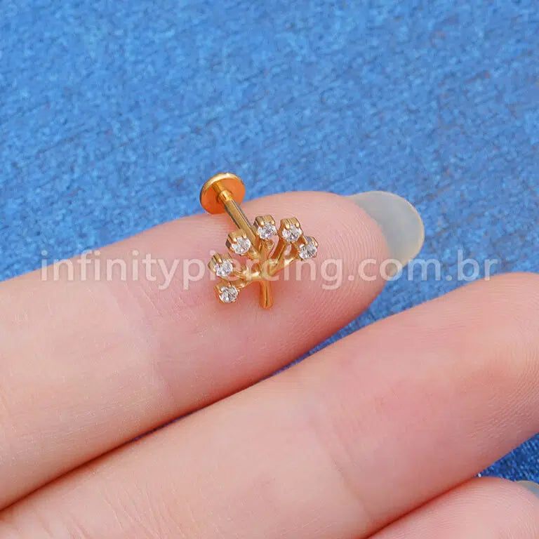 Piercing Labret Titânio Árvore  Zircônia Cravejada