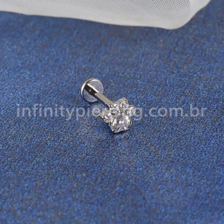 Piercing Labret Titânio Patinha Zircônia Cravejada