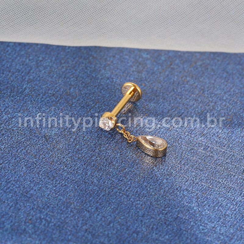 Piercing Labret Aço Cirúrgico Ponto De Luz/Pingente Gota Zircônia