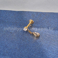 Piercing Labret Aço Cirúrgico Ponto De Luz/Pingente Gota Zircônia