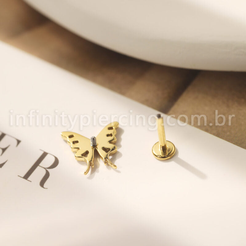 Piercing Labret Aço Cirúrgico Borboleta Zircônia