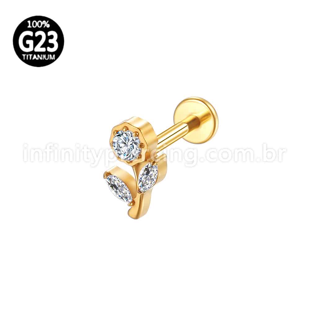 Piercing Labret Titânio Rosa Zircônia