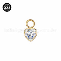 Pingente Para Piercing Titânio Coração G Zircônia