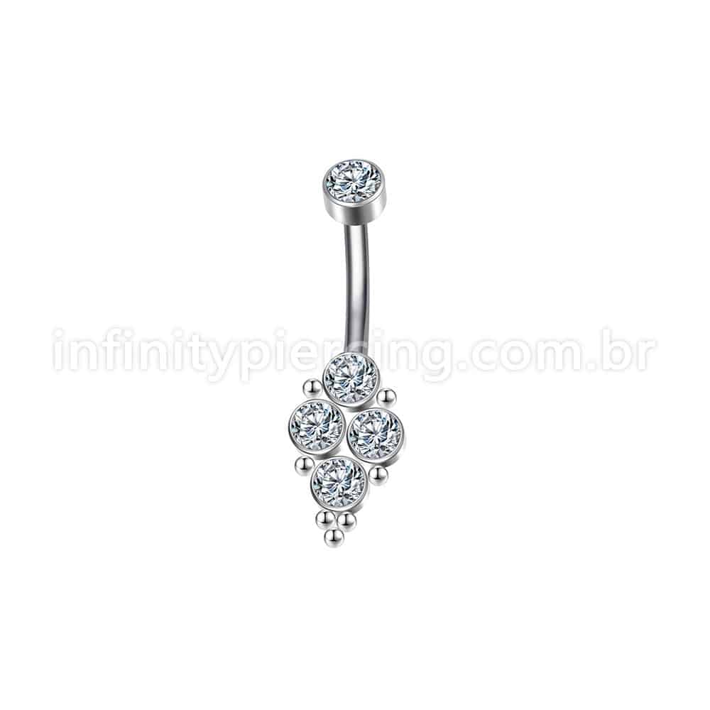 Piercing Banana Aço Cirúrgico Indiano 4 Zircônias Cravada