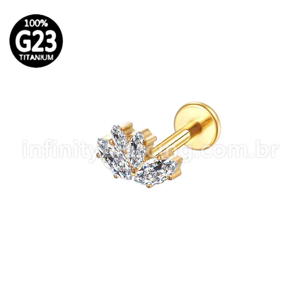Piercing Labret Titânio 4 Pedras Zircônia Cravejada