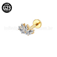 Piercing Labret Titânio 4 Pedras Zircônia Cravejada