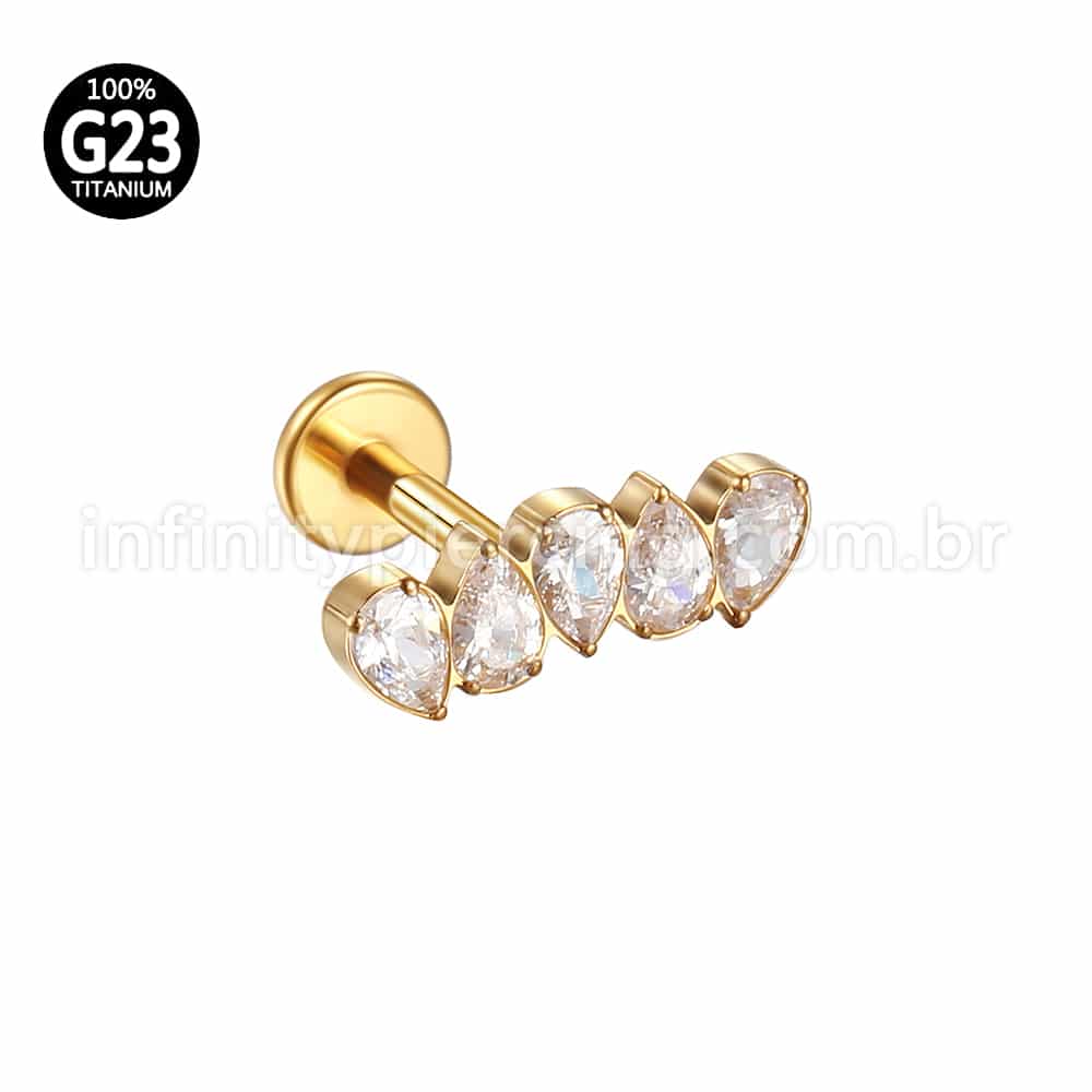 Piercing Labret Titânio Zircônia Cravejadas Gotas