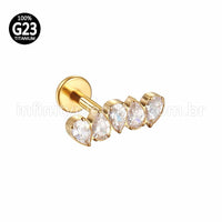 Piercing Labret Titânio Zircônia Cravejadas Gotas