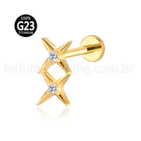 Piercing Labret Titânio Estrela Dupla Zircônia