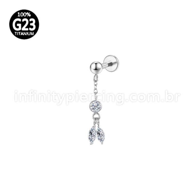 Piercing Labret Titânio Com Pingente Zircônias Cravejada
