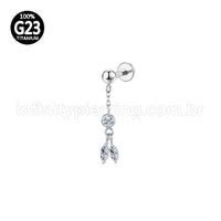 Piercing Labret Titânio Com Pingente Zircônias Cravejada