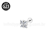 Piercing Labret Titânio Flor 4 Zircônia Cravejada