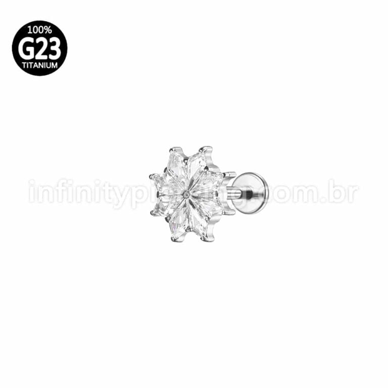 Piercing Labret Titânio Flor Zircônia Cravejada