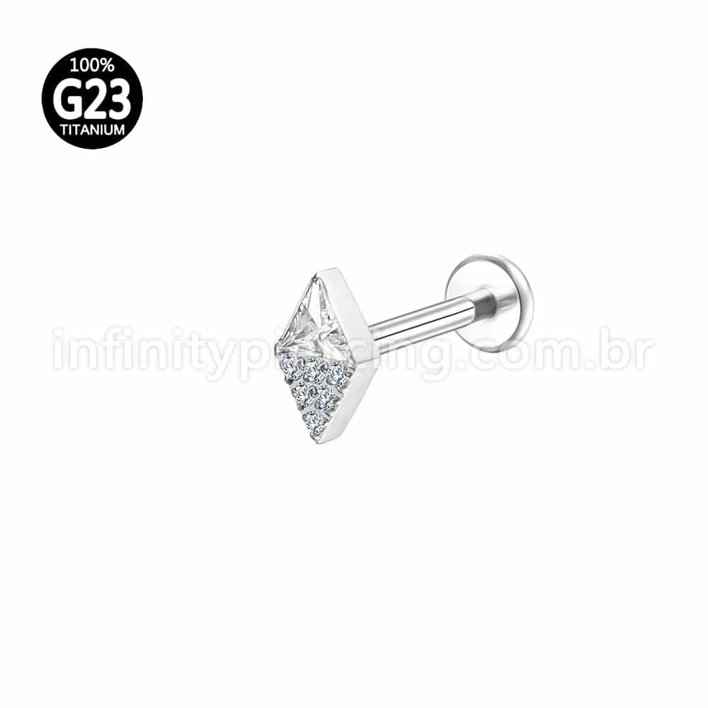Piercing Labret Titânio Losango Zircônias