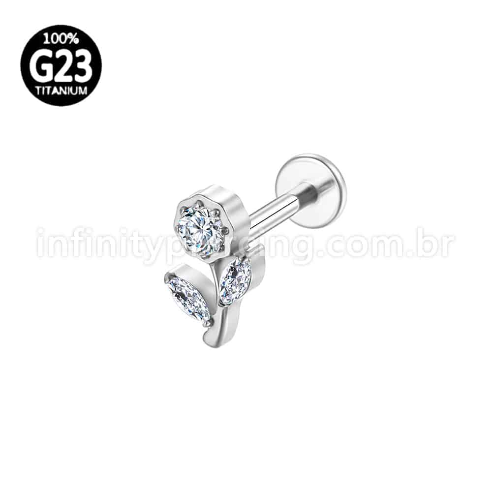 Piercing Labret Titânio Rosa Zircônia