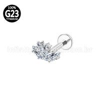 Piercing Labret Titânio 4 Pedras Zircônia Cravejada