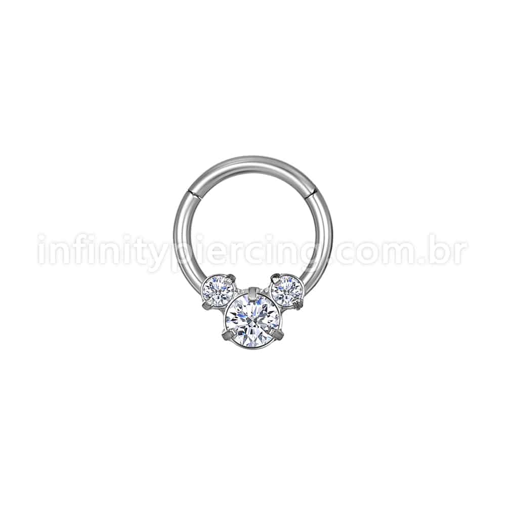 Piercing Argola Aço Cirúrgico Segmento Articulado Zircônia Cravejada