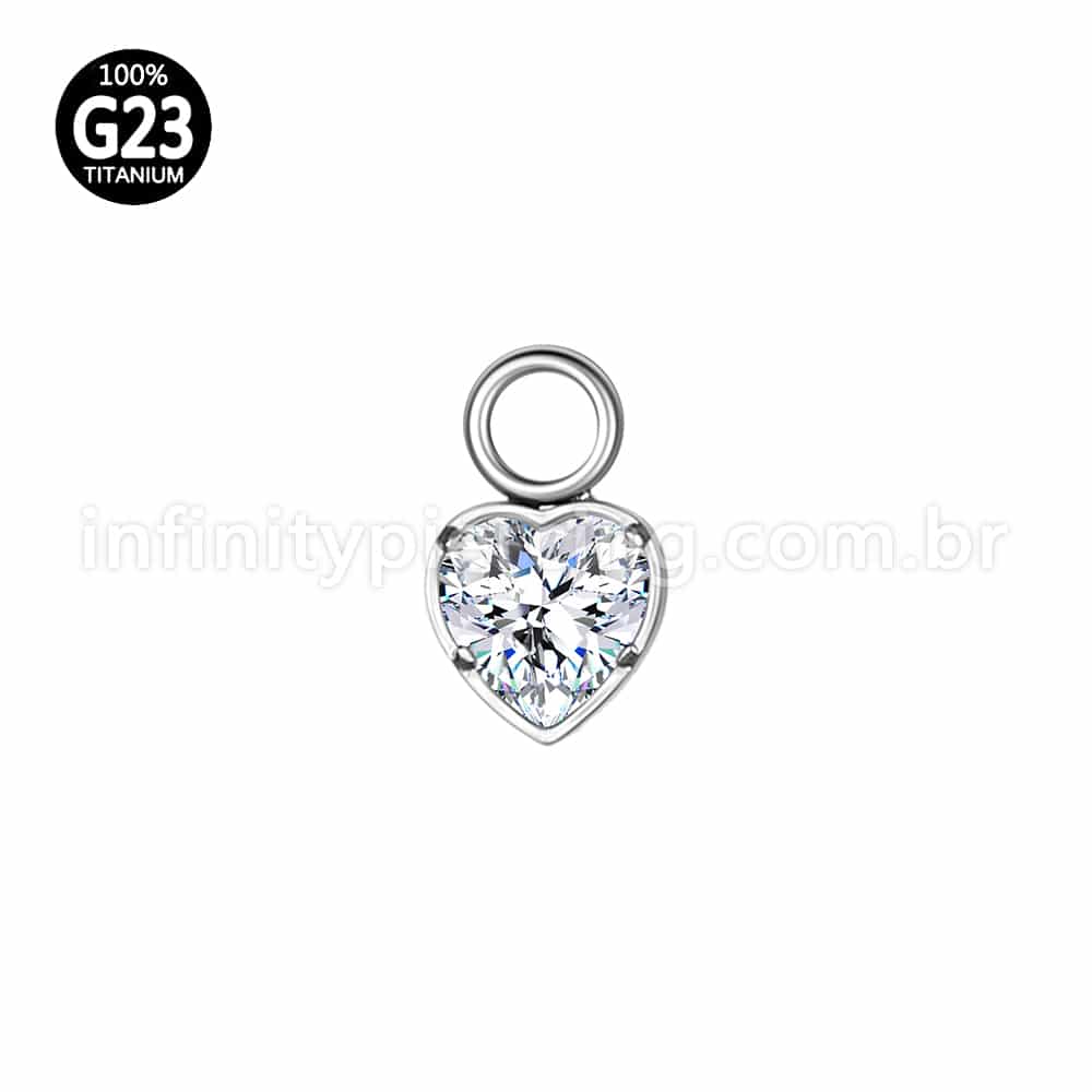 Pingente Para Piercing Titânio Coração G Zircônia