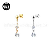 Piercing Labret Titânio Com Pingente Zircônias Cravejada