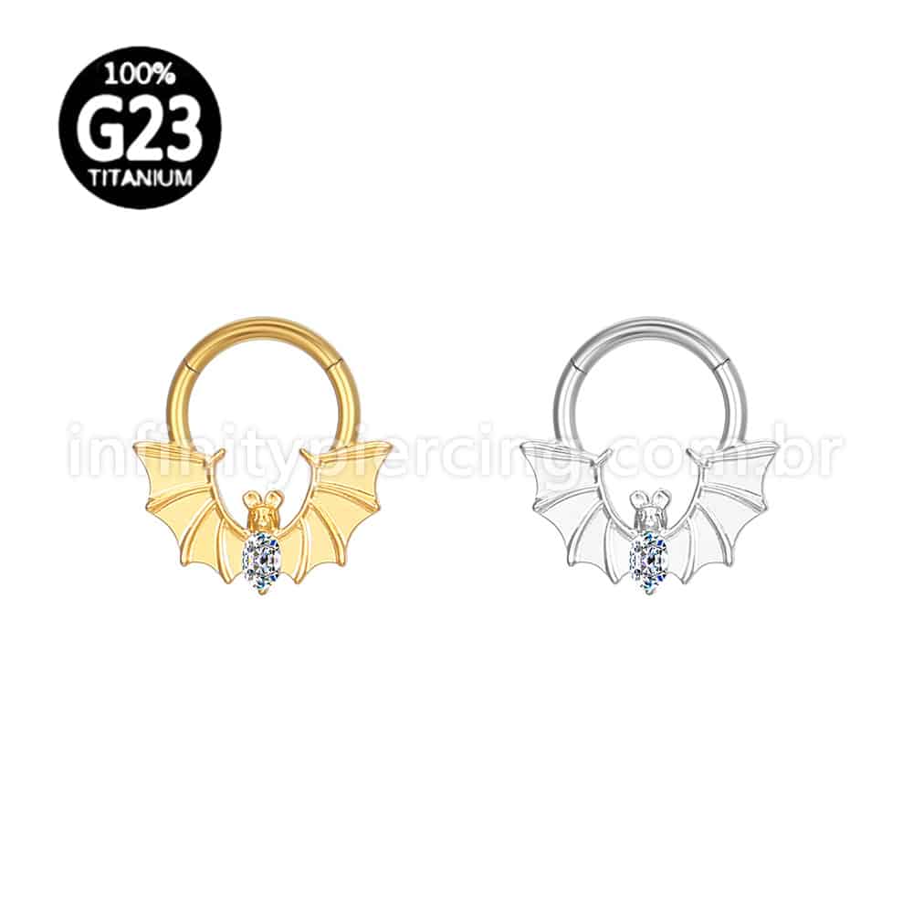 Piercing Argola Titânio Morcego Zircônia Cravejada