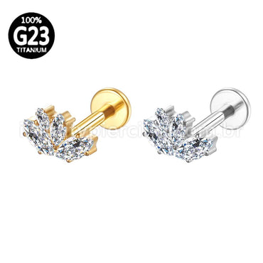 Piercing Labret Titânio 4 Pedras Zircônia Cravejada