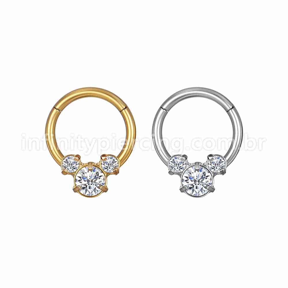 Piercing Argola Aço Cirúrgico Segmento Articulado Zircônia Cravejada