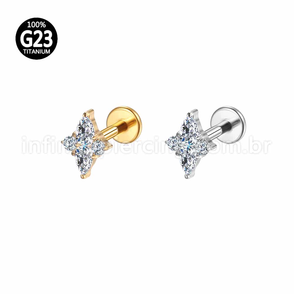Piercing Labret Titânio Flor Zircônia