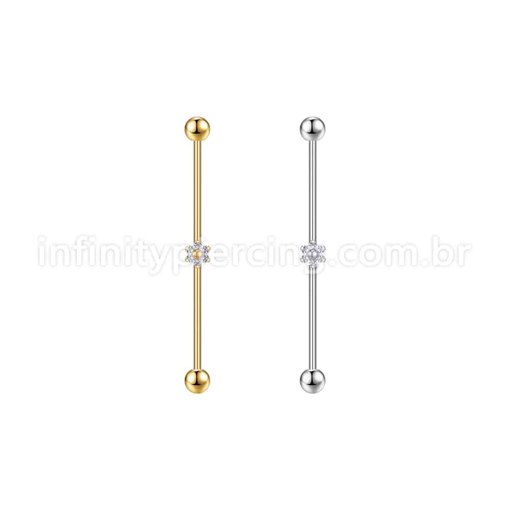Piercing Transversal Aço Cirurgico Zircônia Flor