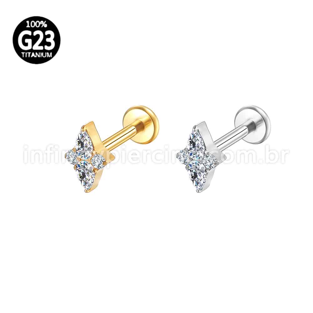 Piercing Labret Titânio 4 Zircônias
