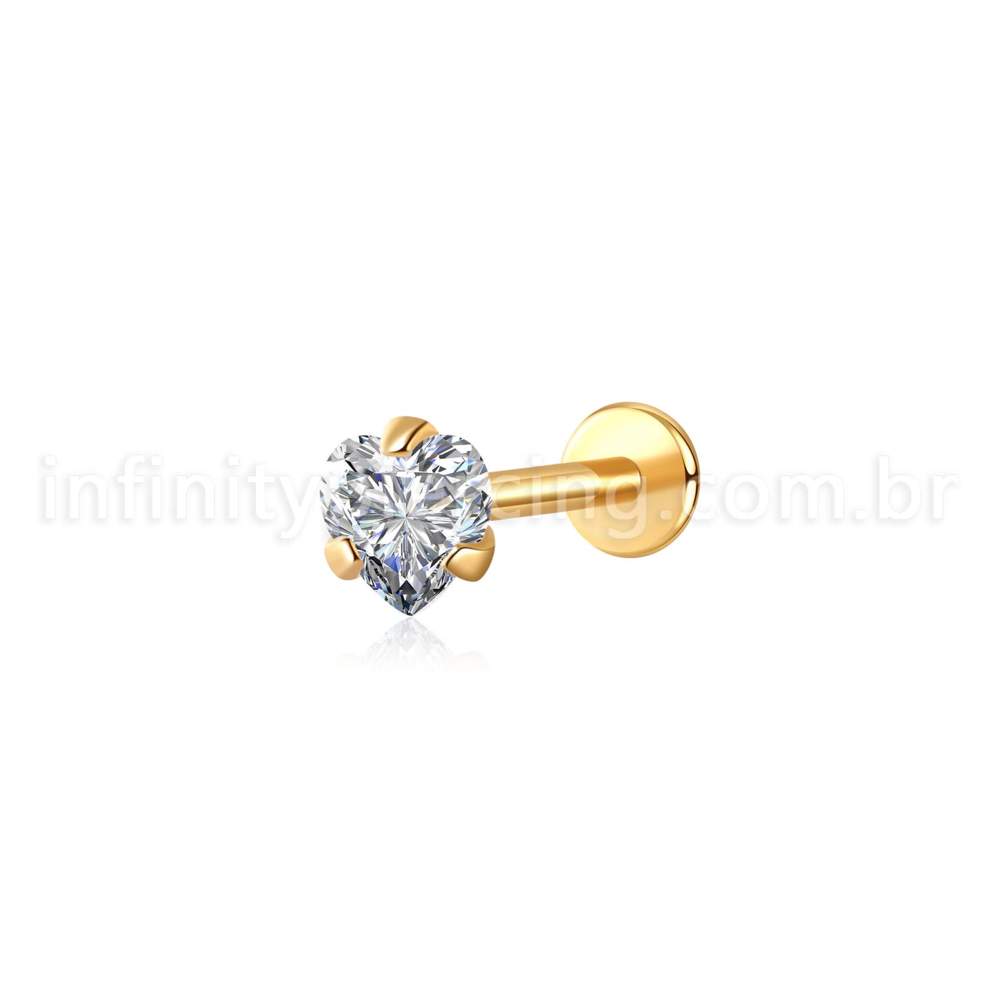 Piercing Labret Aço Cirúgico Push Pin Coração Zircônia