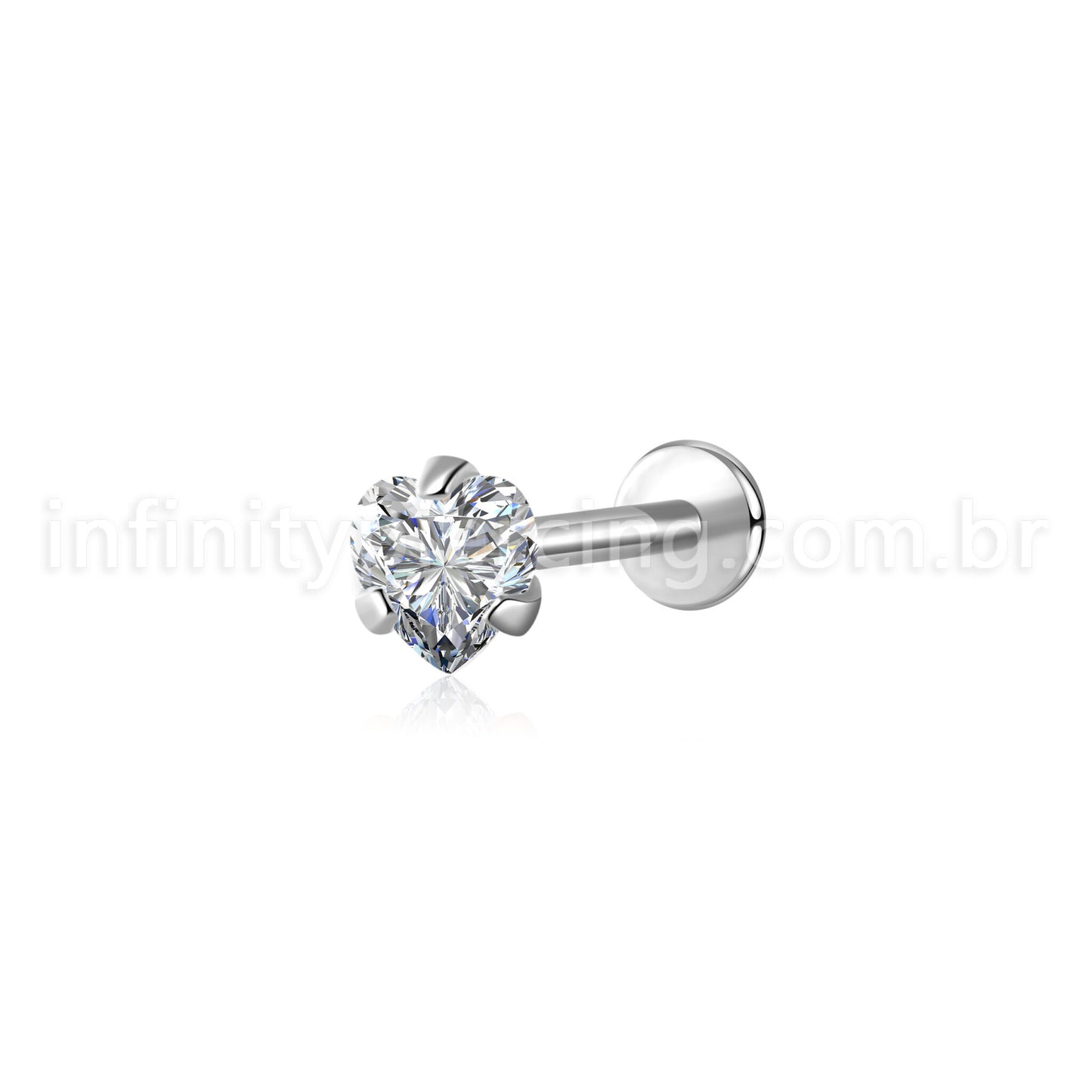 Piercing Labret Aço Cirúgico Push Pin Coração Zircônia