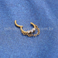 Piercing Argola Titânio Segmento Articulado 3 Pedras Zircônia Com Correntinha